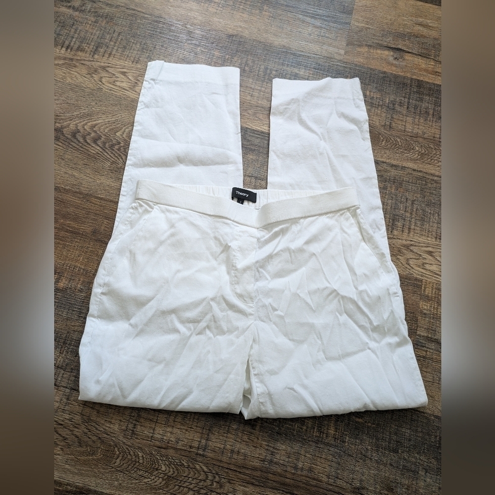 Theory Linen Blend White Ankle Length Trouser Pants Women's 2 Casual